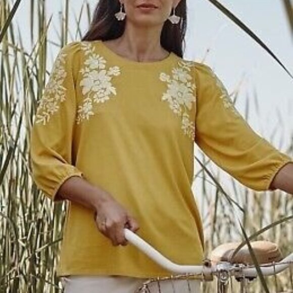 NWT J. Jill Embroidered Knit Balloon Sleeve Top - Picture 1 of 7